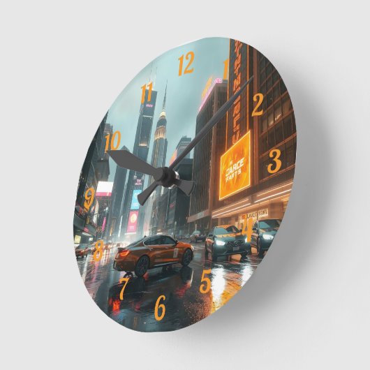 Cyberpunk City wolkenkrabber auto's Ronde Klok (Hoek)