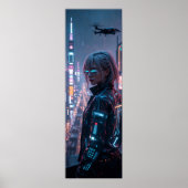 Cyberpunk Cityscape Poster Futuriste Femme Hacke (Devant)