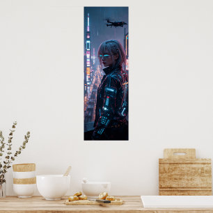 Cyberpunk Cityscape Poster Futuristisch Vrouw Hack