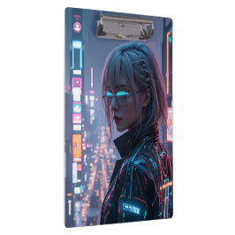 Cyberpunk Cityscape Poster Futuristisch Vrouw Hack Klembord