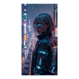 Cyberpunk Cityscape Poster Futuristisch Vrouw Hack Perfect Poster