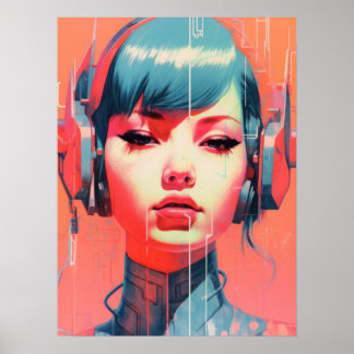 Cyberpunk Cyborg Meisje Poster