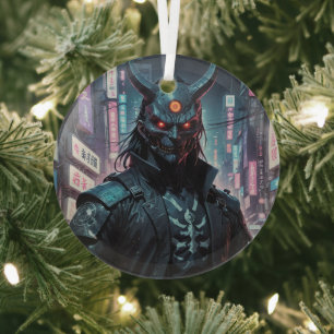 Cyberpunk Demon Samurai Glas Ornament