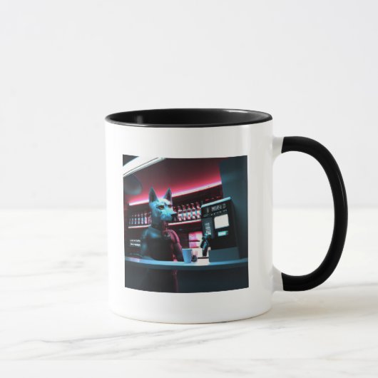 Cyberpunk Dog Barista AI Generated Art Mok (Rechts)