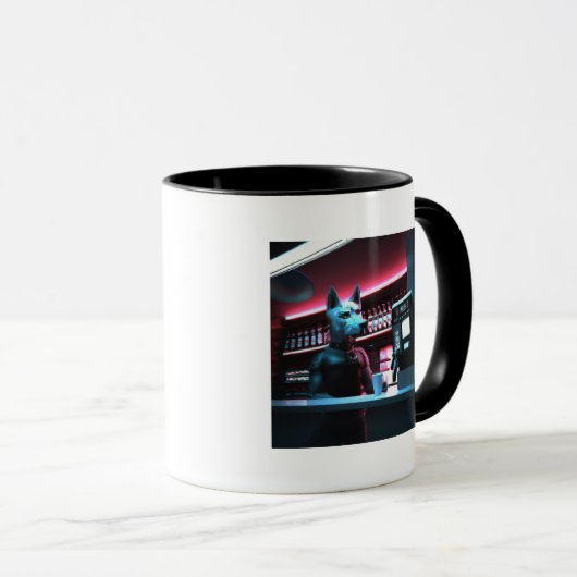 Cyberpunk Dog Barista AI Generated Art Mok (Voorkant rechts)