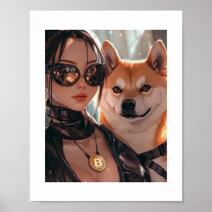 Cyberpunk Dogecoin Waifu Crypto Anime Poster