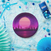 cyberpunk eletronisch synthwave scifi roze zwart papieren bordje (Feest)