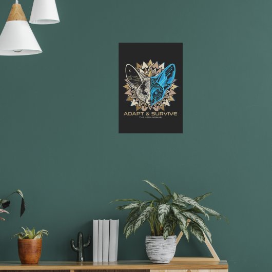 Cyberpunk Fennec Fox Geometric Poster (Woonkamer 1)
