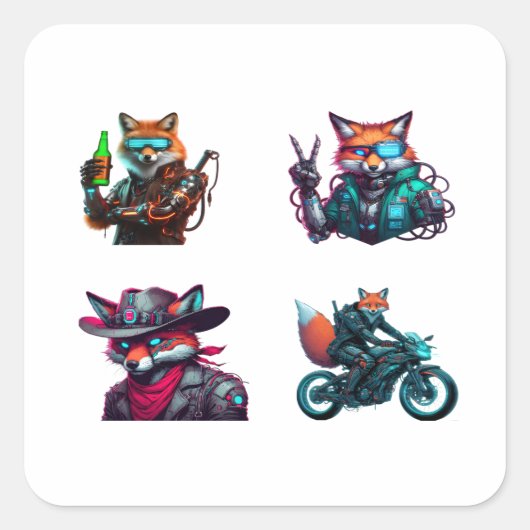 Cyberpunk Fox Funny 4 Stickers Pack (Devant)