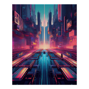 Cyberpunk futuristisch stadsbeeld – Neon Urban Des Perfect Poster