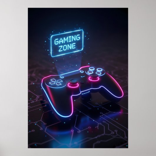 Cyberpunk Gamecontroller Neon “GAMING ZONE” Poster (Voorkant)