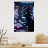 Cyberpunk Gamer Cat Art Poster (Cuisine)