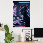 Cyberpunk Gamer Cat Art Poster (Bureau à domicile)
