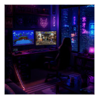 Cyberpunk-gamingsetup Neon Kamer Esthetische Kunst