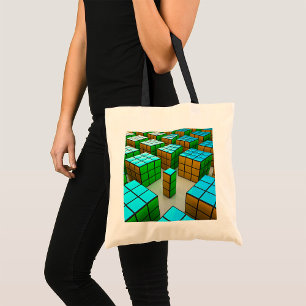 Cyberpunk Geometrische Puzzel Tote Bag