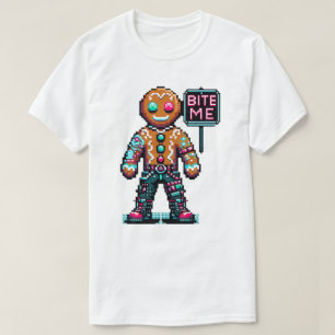 Cyberpunk Gingerbread Man - "bijt me" Kerstmis T-shirt