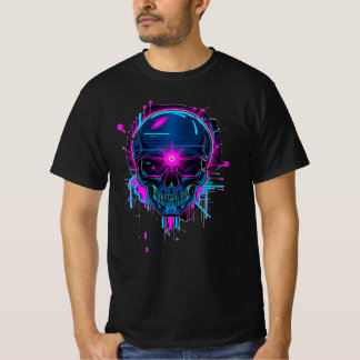 Cyberpunk Glitch Skull Art T-shirt