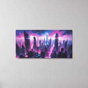 Cyberpunk Gloeiende Abstracte Stadslandschap Canvas Afdruk