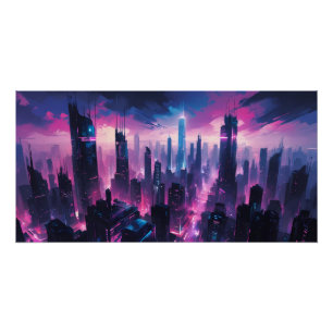 Cyberpunk Glow Cityscape – futuristische neon skyl Perfect Poster