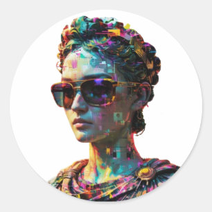 Cyberpunk Grieks standbeeld - Vaporwave Esthetisch Ronde Sticker