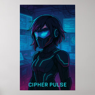 Cyberpunk Hacker Anime Meisje Poster