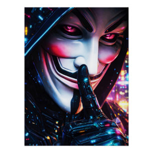 Cyberpunk Hacker Mask Ssst Neon Gloed Perfect Poster
