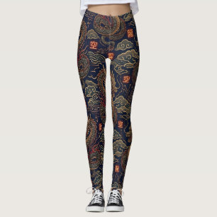 Cyberpunk Japanse Draak Neon Tech Patroon  Leggings