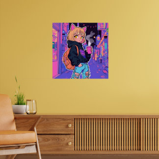 Cyberpunk Katmeisje Poster – Neon Esthetiek