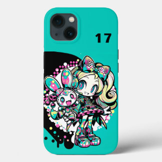 Cyberpunk Kawaii Anime Girl Custom Number iPhone 13 Hoesje