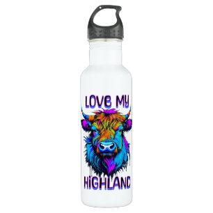 Cyberpunk Kleurrijke Ai Highland Koe Waterfles