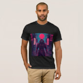 Cyberpunk krijger onder rode maan t-shirt (Voorkant volledig)