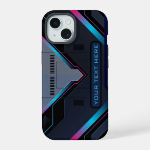 Cyberpunk Mecha Pantser Neon Blauw Paars Aangepast iPhone 15 Hoesje