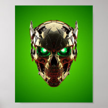 Cyberpunk Mecha Schedel Groen Neon Gaming Poster