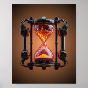 Cyberpunk Mecha Zandloper Neon Gaming Poster