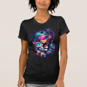 Cyberpunk Meisje en Kat T-shirt (Voorkant)