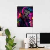 Cyberpunk meisje in neonstad poster (Thuiskantoor)