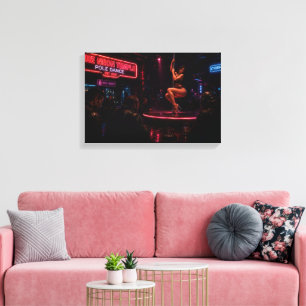 Cyberpunk-nachtclub - Neon Schilderij Danseres Canvas Afdruk