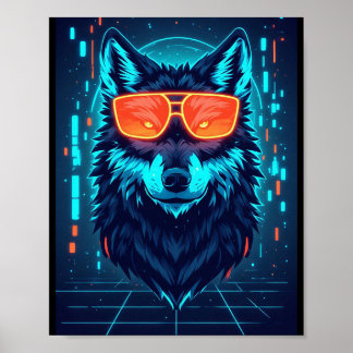 Cyberpunk Neon Alpha Wolf Portret Gaming Muur Kuns Poster