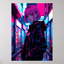 Cyberpunk Neon Anime Steeg Meisje