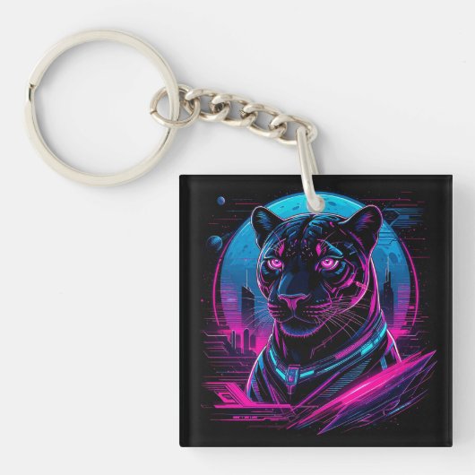 Cyberpunk Neon Black Panther Sleutelhanger (voorkant)