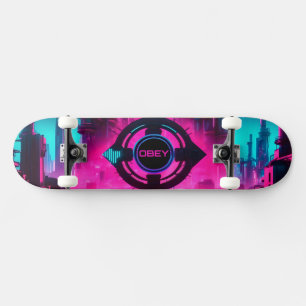 Cyberpunk Neon Gehoorzaam Streetwear Sci-Fi Stad Skateboard