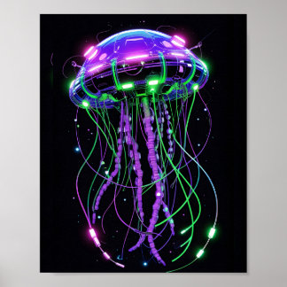 Cyberpunk Neon Kwallen kunst Poster