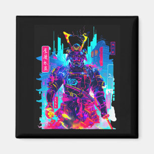 Cyberpunk neon samurai Japanse kunst Magneet