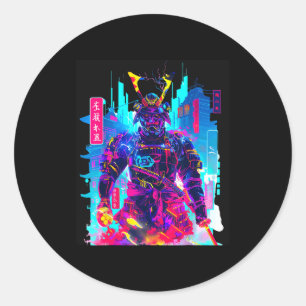 Cyberpunk neon samurai Japanse kunst Ronde Sticker