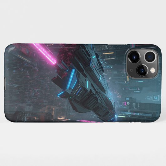 Cyberpunk Neon Spaceship Telefoonhoesje iPhone Hoesje (Achterkant horizontaal)