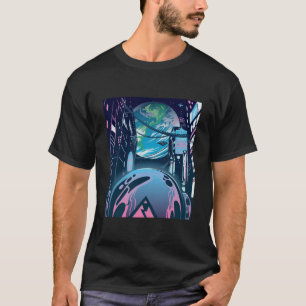 Cyberpunk Neon Stad Futuristische Nacht Kunst T-shirt