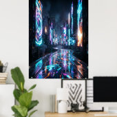 Cyberpunk Neon Stad Toekomstige Weg Poster (Thuiskantoor)