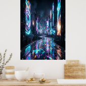 Cyberpunk Neon Stad Toekomstige Weg Poster (Keuken)