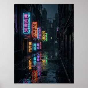 Cyberpunk Neon Steeg Regen Tokio Poster