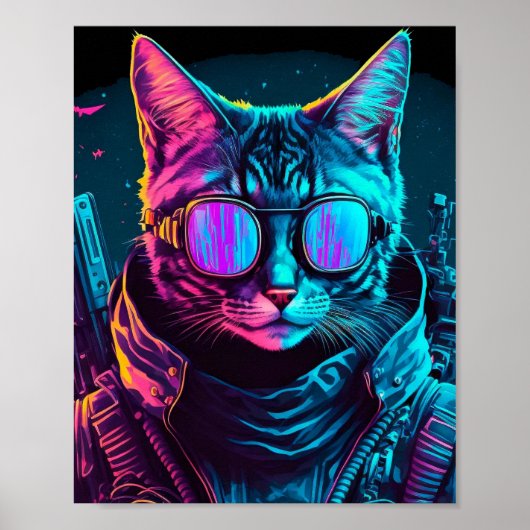 Cyberpunk neon twilight cat poster (Voorkant)
